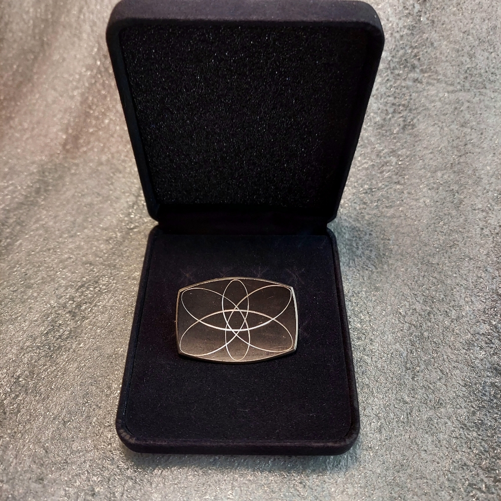 Hans Hansen MODERNIST BLACK with Silver BROOCH + Velvet Box